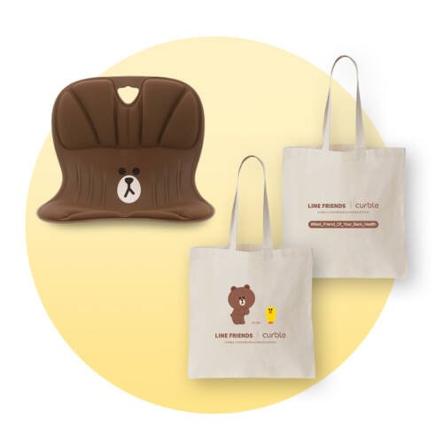 LINE FRIENDS MEETS Curble座墊BROWN限定版 + 特别版Tote Bag